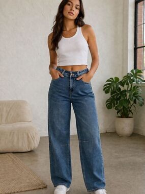 TOXIK3 Paris Women’s Medium Wash Barrel Denim Jeans Size 34/XS (26x29)